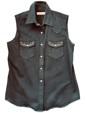 VINTAGE WESTERN STYLE BLACK DENIM SLEEVELESS SHIRT
